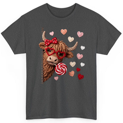 Crochet Valentine's Highland Cow highland cow T-Shirt Dark Heather product mockup