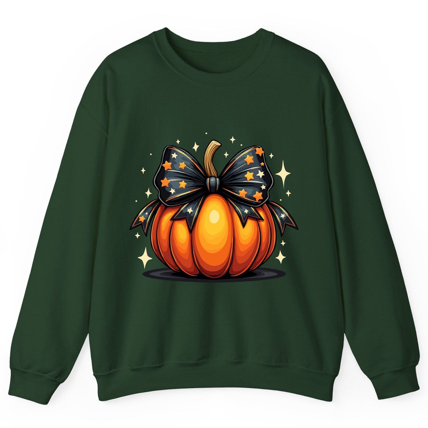 Starry Bow Pumpkin Halloween pumpkin Sweatshirt Forest Green product mockup