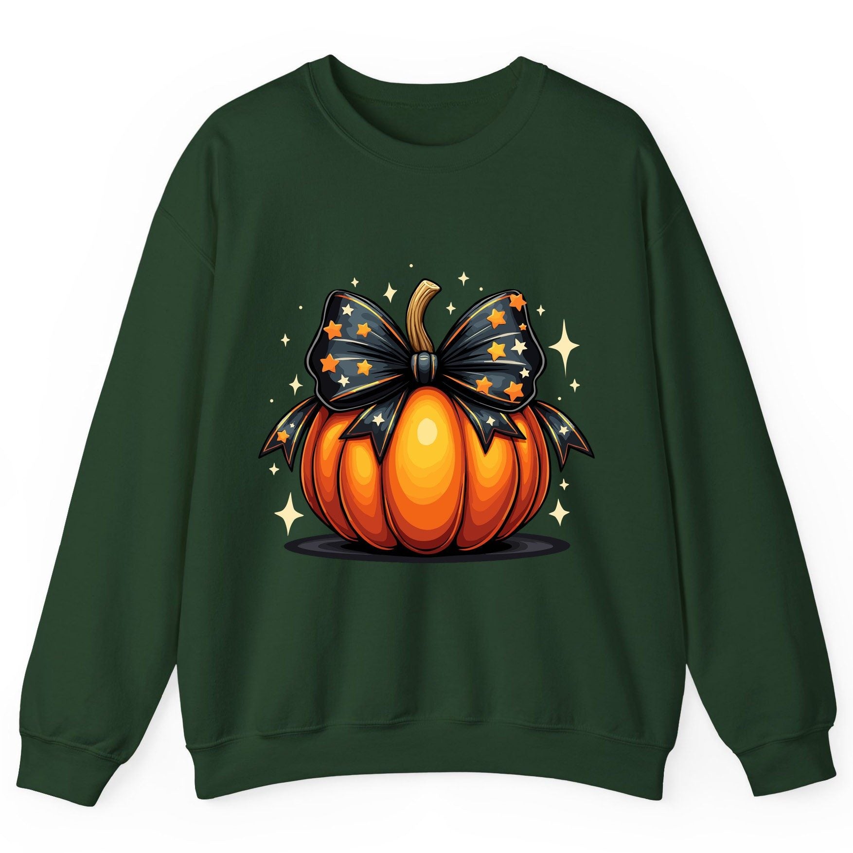 Starry Bow Pumpkin Halloween pumpkin Sweatshirt Forest Green product mockup