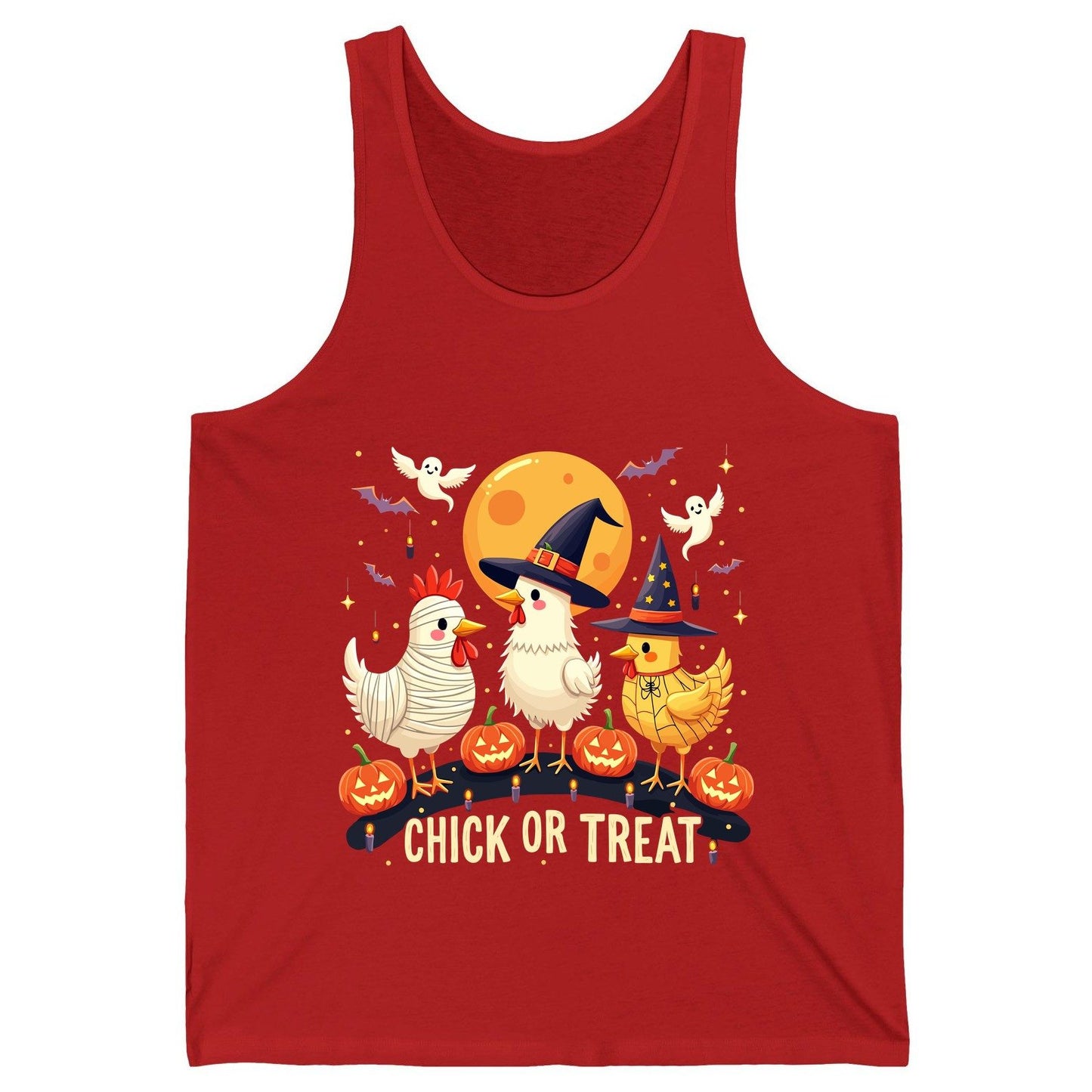 Chick or Treat Halloween chickens Tank Top Red product mockup