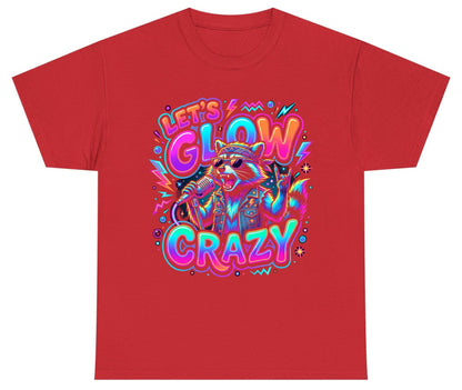 Let's Glow Crazy Funny Rockstar Raccoon Youth T-Shirt - product mockup - Red