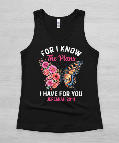 Jeremiah 29:11 Butterfly Floral Christian Verse Tank Top - Black