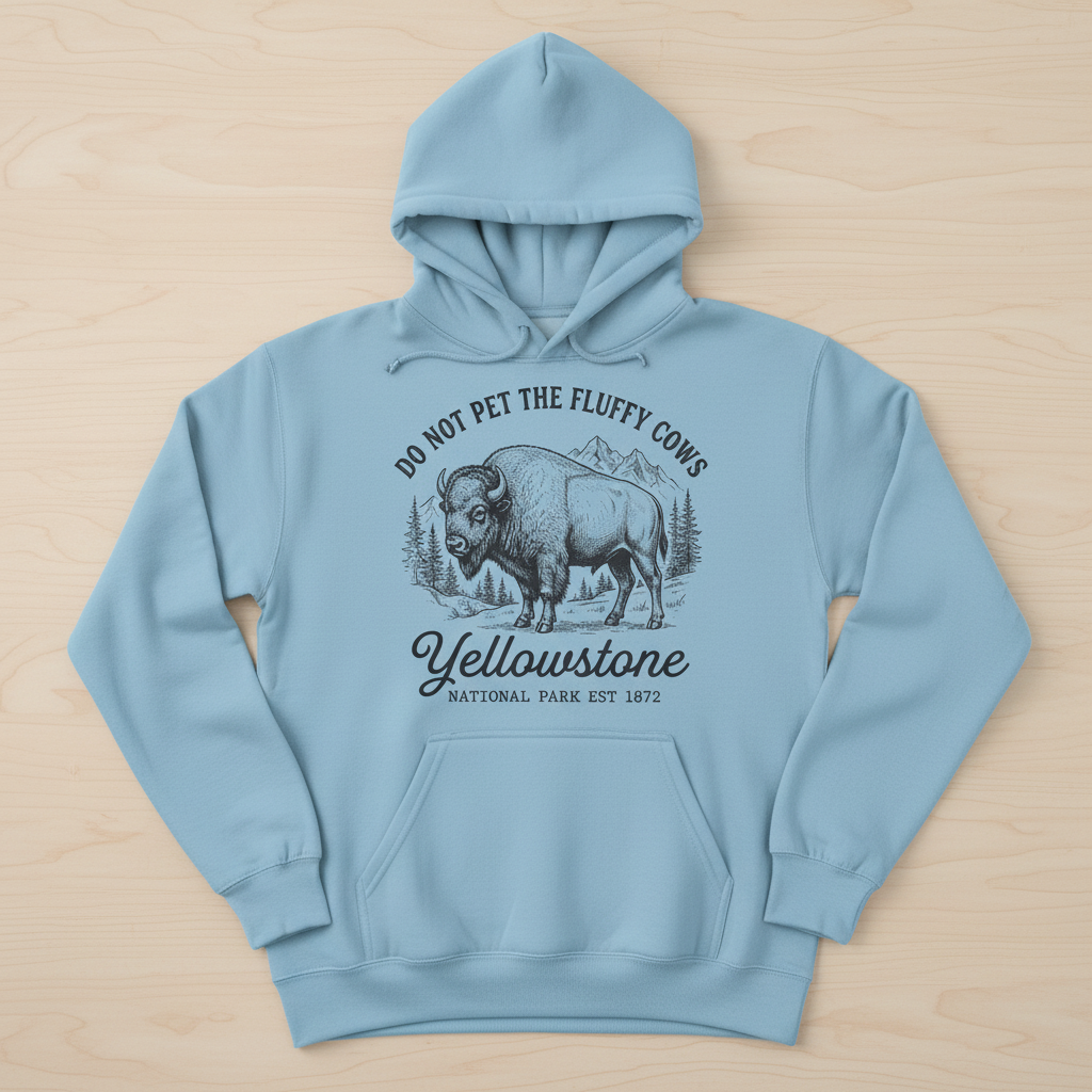 Do Not Pet The Fluffy Cows Yellowstone Bison Vintage Design Hoodie - Light Blue