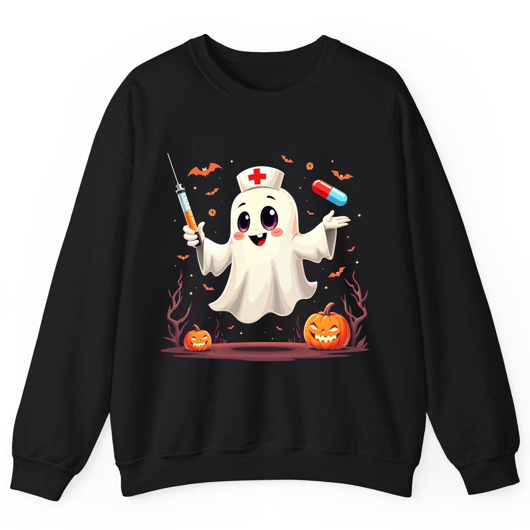 Cute Ghost Nurse Halloween ghost nurse Sweatshirt Black product mockup