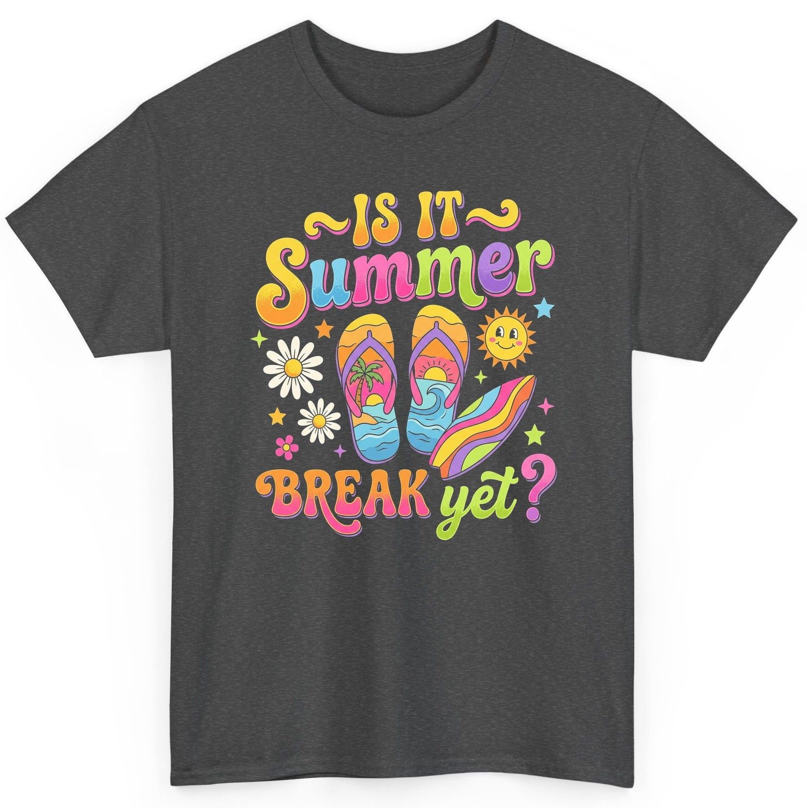 Is It Summer Break Yet Retro Vacation T-Shirt - product mockup - Dark Heather