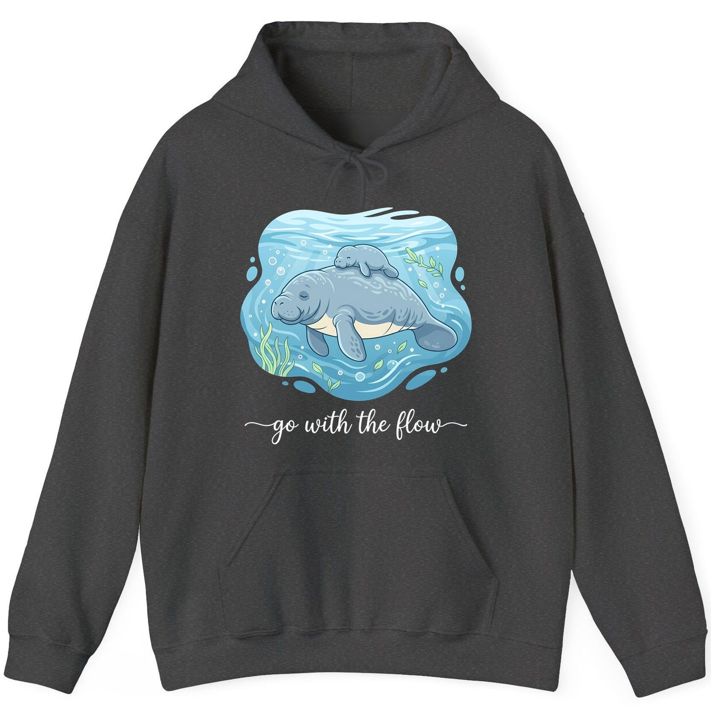 Go with the Flow Manatee Hoodie - product mockup - Dark Heather