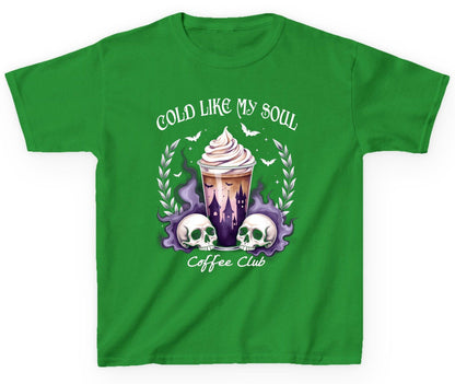 Cold Like My Soul Coffee Club gothic iced coffee Youth T-Shirt Irish Green product mockup