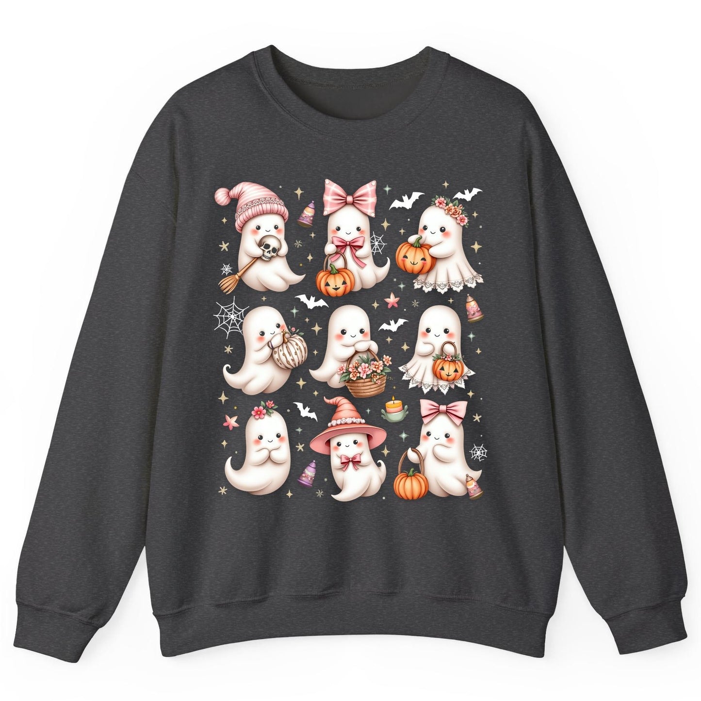 Cute Pink Halloween Ghosts cute Halloween ghosts Sweatshirt Dark Heather product mockup