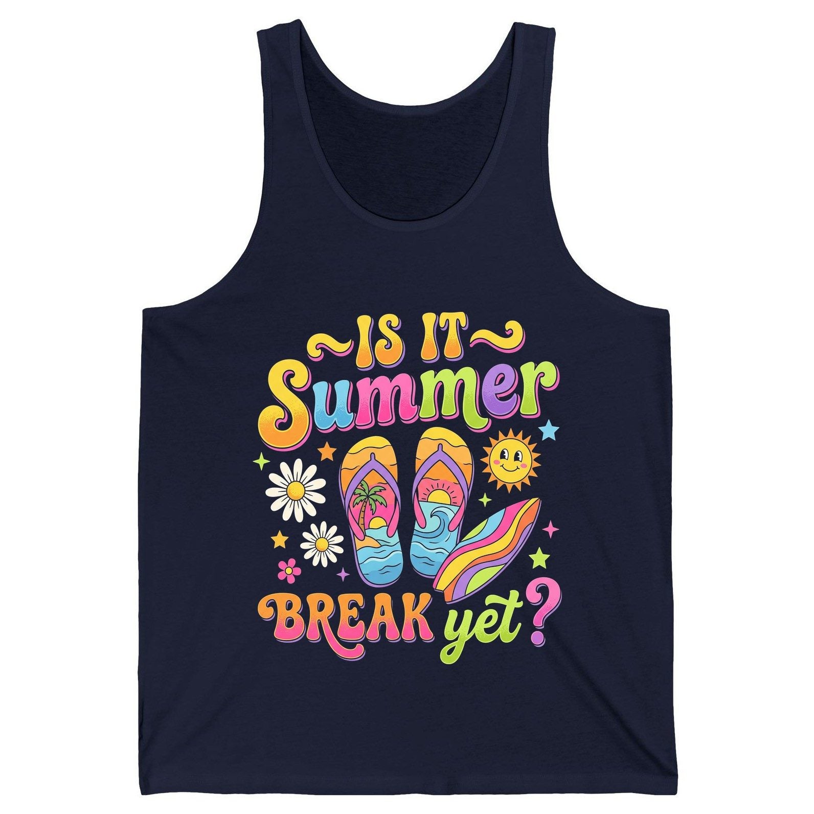 Is It Summer Break Yet Retro Vacation Tank Top - product mockup - Navy