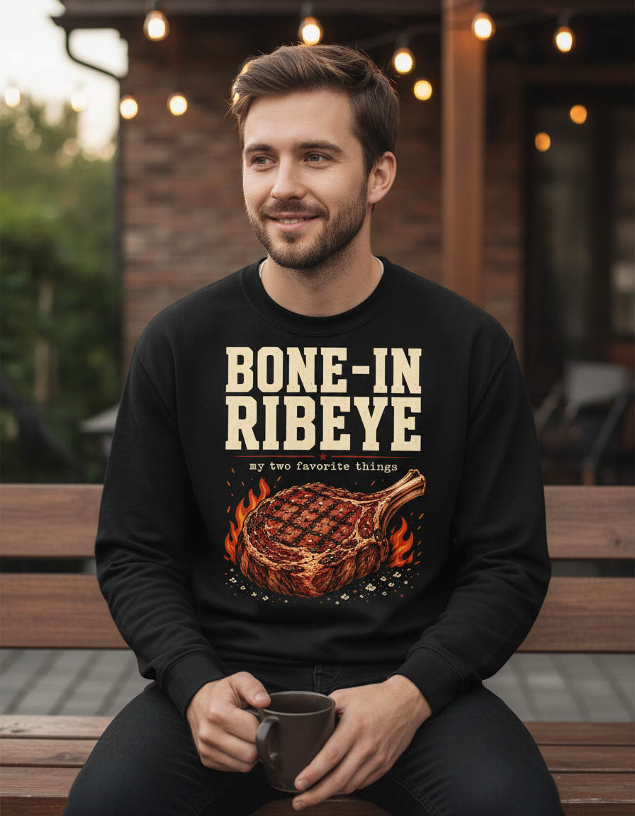 Bone-In Ribeye Steak Illustration Sweatshirt - Black