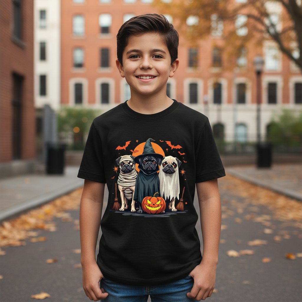 Halloween Pugs Costumes pugs Youth T-Shirt Black lifestyle mockup