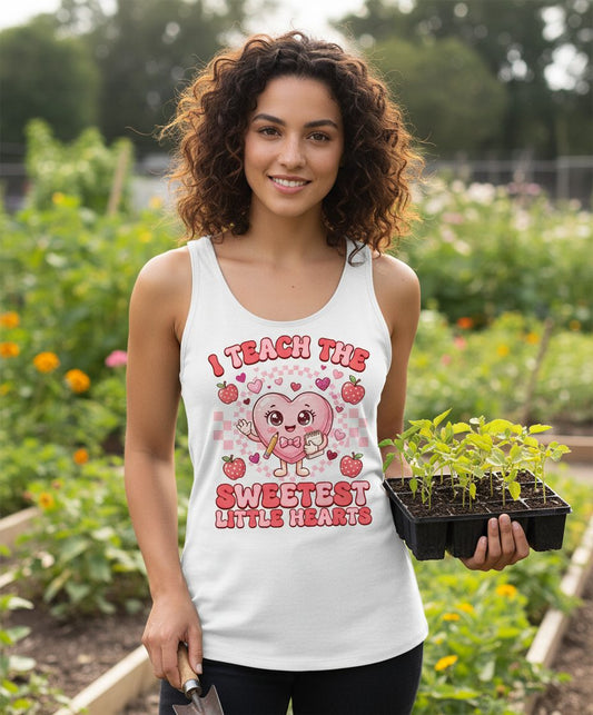 I Teach the Sweetest Little Hearts teaching Tank Top White lifestyle mockup