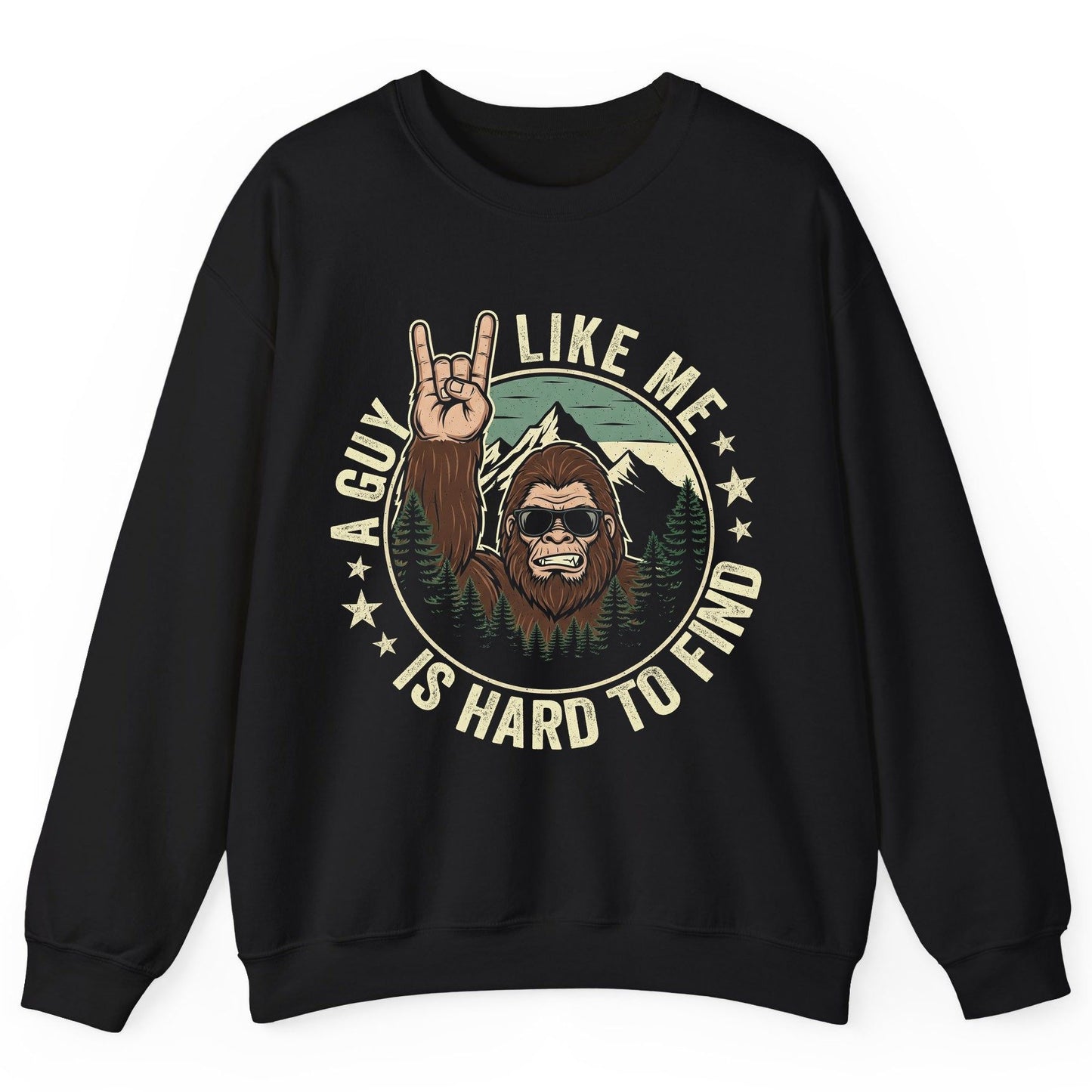 A Guy Like Me Is Hard to Find bigfoot Sweatshirt Black product mockup