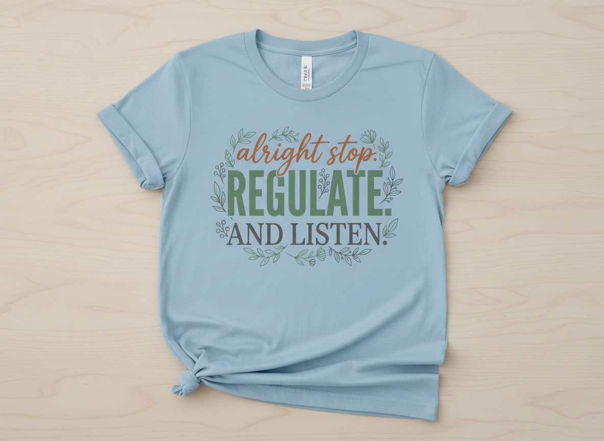 Alright Stop Regulate And Listen Emotional Regulation Quote T-Shirt - Light Blue