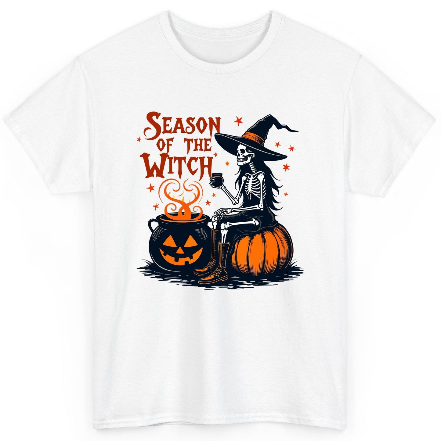 Season of the Witch skeleton witch T-Shirt White product mockup