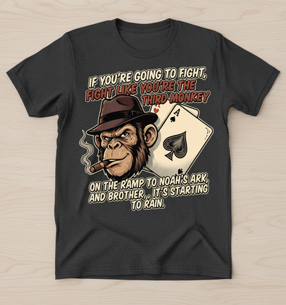 Third Monkey on Noah's Ark Fighting Quote T-Shirt - Dark Heather