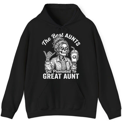 The Best Aunts Get Promoted to GREAT AUNT Funny Announcement Hoodie - product mockup - Black