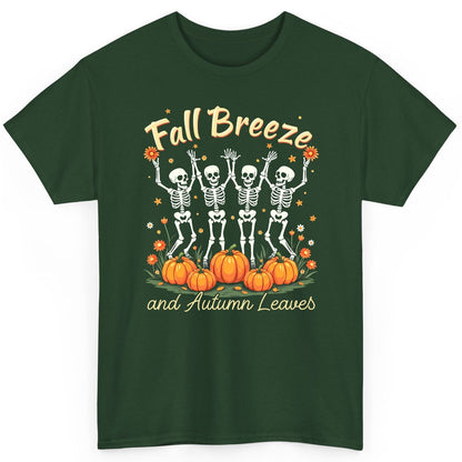 Fall Breeze and Autumn Leaves dancing skeletons T-Shirt Forest Green product mockup