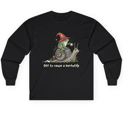 Off to Cause a Kerfuffle wizard frog Long Sleeve Tee Black product mockup