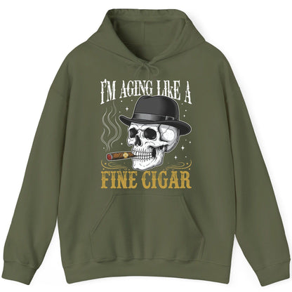 I'm Aging Like a Fine Cigar smoking skull Hoodie Military Green product mockup