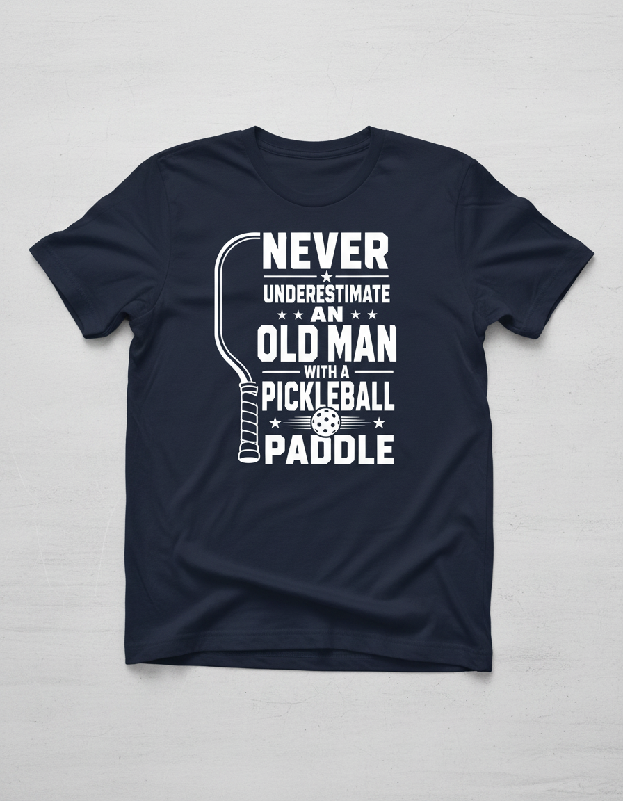 Never Underestimate An Old Man With A Pickleball Paddle T-Shirt - Navy
