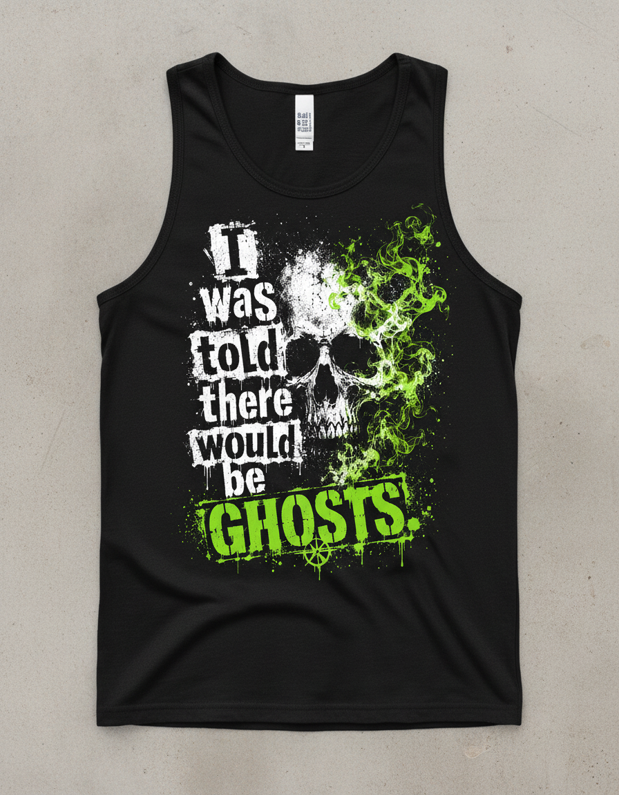 Funny I Was Told There Would Be Ghosts Skull Tank Top - product mockup - Black