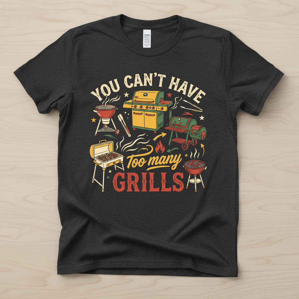 You Can't Have Too Many Grills BBQ Design T-Shirt - Dark Heather