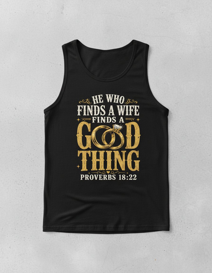He Who Finds a Wife Finds a Good Thing Proverbs 18 22 Tank Top - product mockup - Black