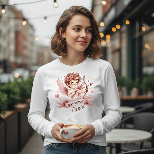Not Today Cupid cupid Long Sleeve Tee White lifestyle mockup