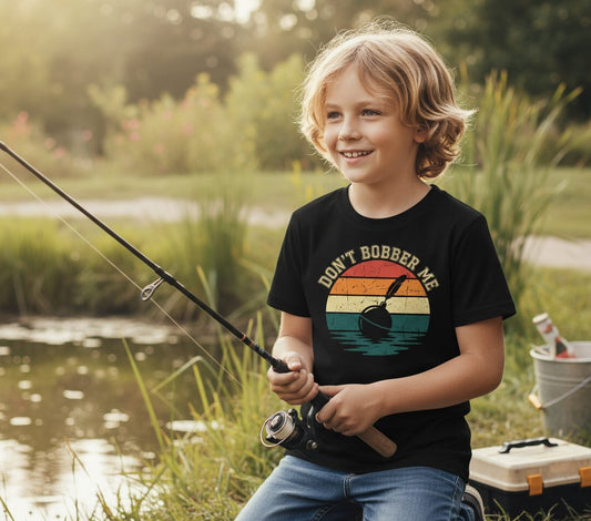 Don't Bobber Me fishing Youth T-Shirt Black lifestyle mockup