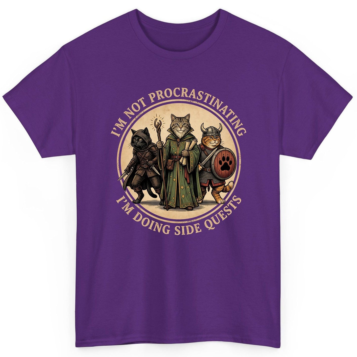 I'm Not Procrastinating I'm Doing Side Quests rpg cats T-Shirt Purple product mockup
