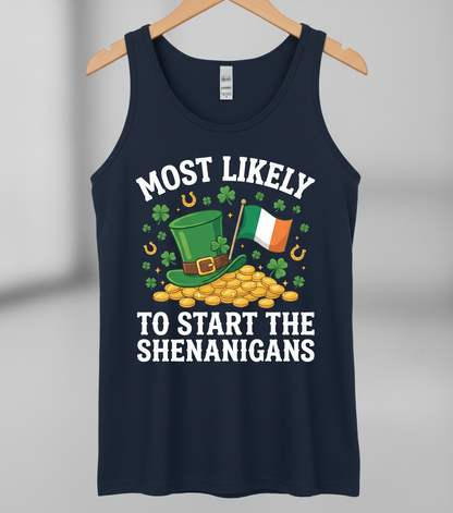 Most Likely To Start The Shenanigans St. Patrick's Day Design Tank Top - Navy