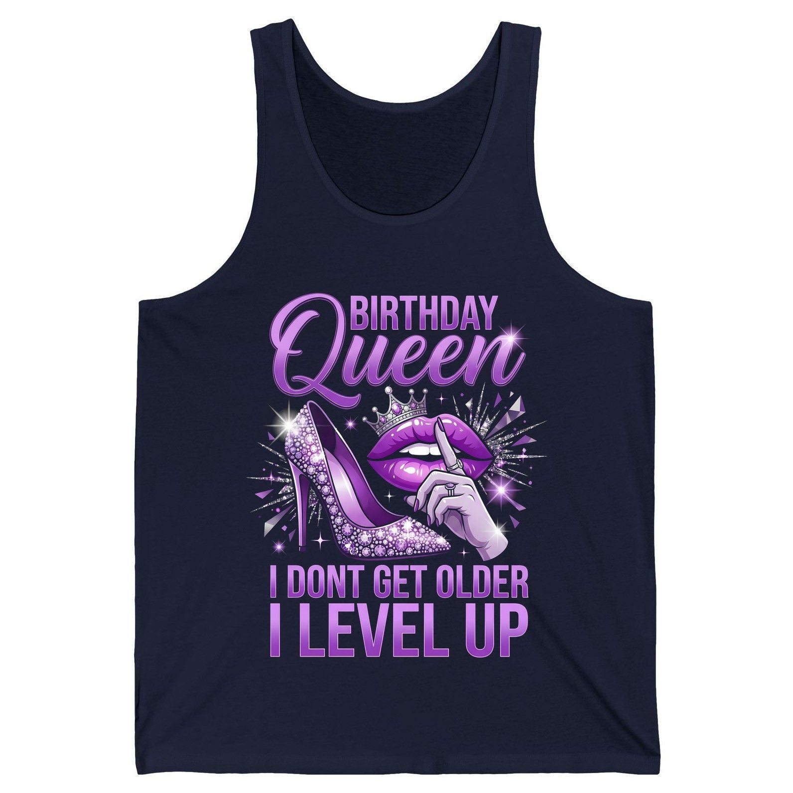 Birthday Queen I Don't Get Older I Level Up birthday celebration Tank Top Navy product mockup
