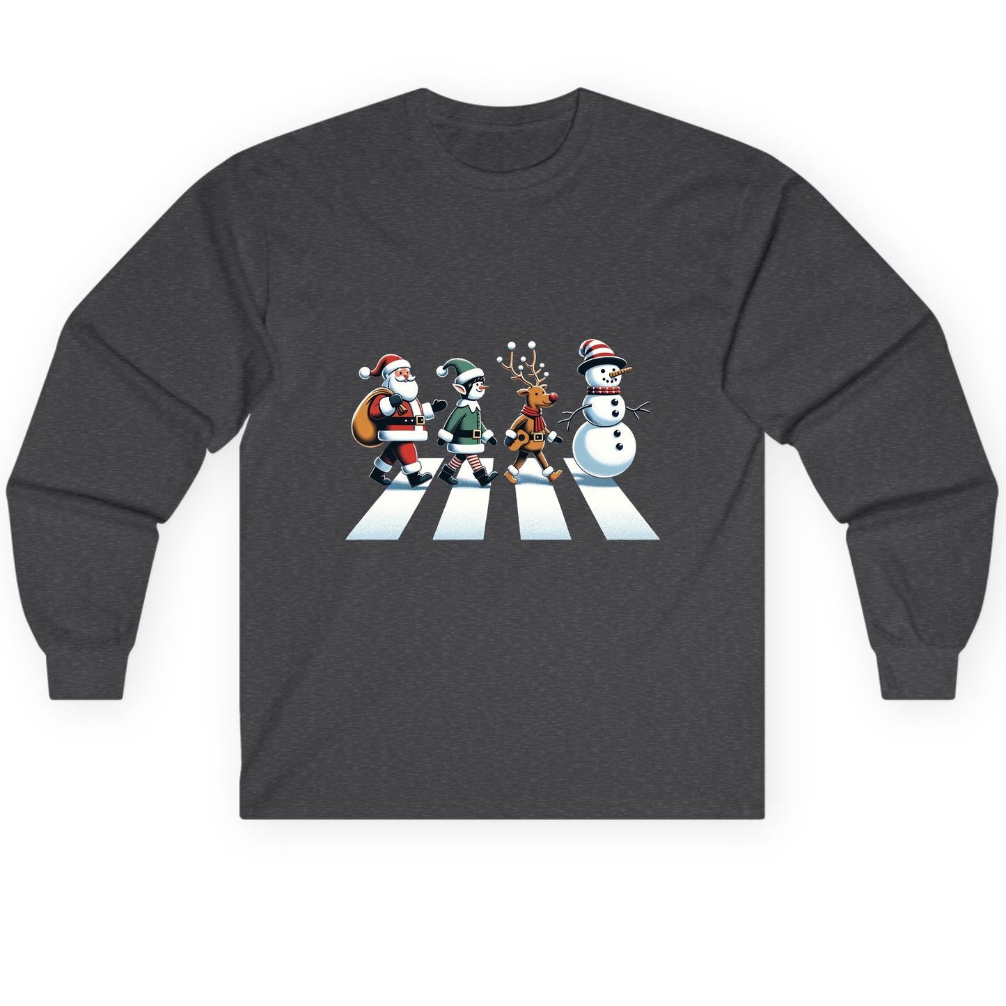 Christmas Abbey Road Parody Christmas abbey road parody Long Sleeve Tee Dark Heather product mockup