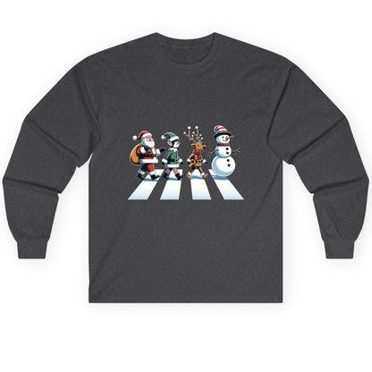 Christmas Abbey Road Parody Christmas abbey road parody Long Sleeve Tee Dark Heather product mockup