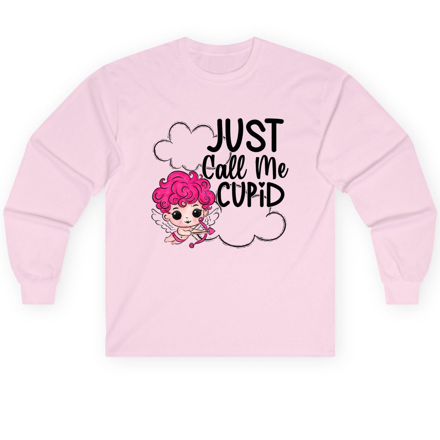 Just Call Me Cupid cupid Long Sleeve Tee Light Pink product mockup