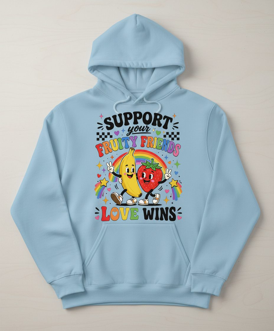 Support Your Fruity Friends Love Wins Retro Lgbtq Pride Hoodie - product mockup - Light Blue