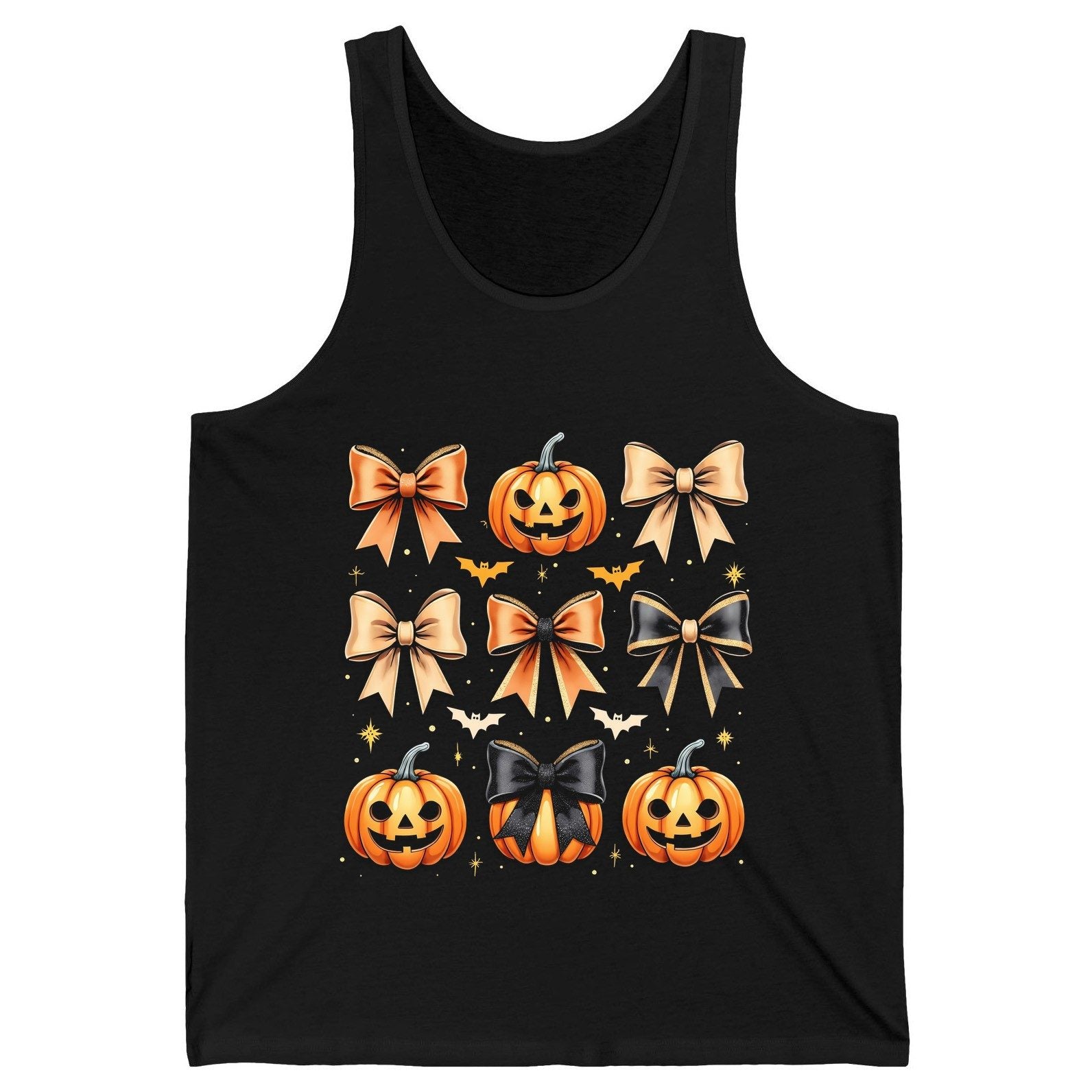 Cute Halloween Pumpkins and Bows Halloween Tank Top Black product mockup