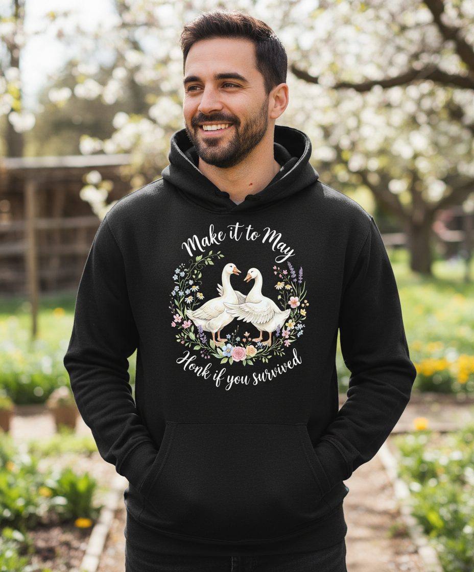 Make It to May Honk If You Survived Funny Geese Hoodie - lifestyle model mockup - Black