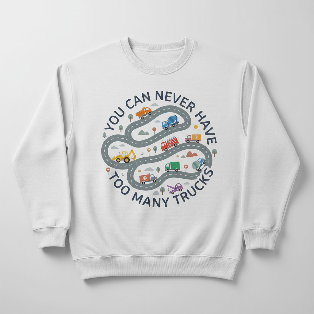 You Can Never Have Too Many Trucks Cartoon Design Sweatshirt - White