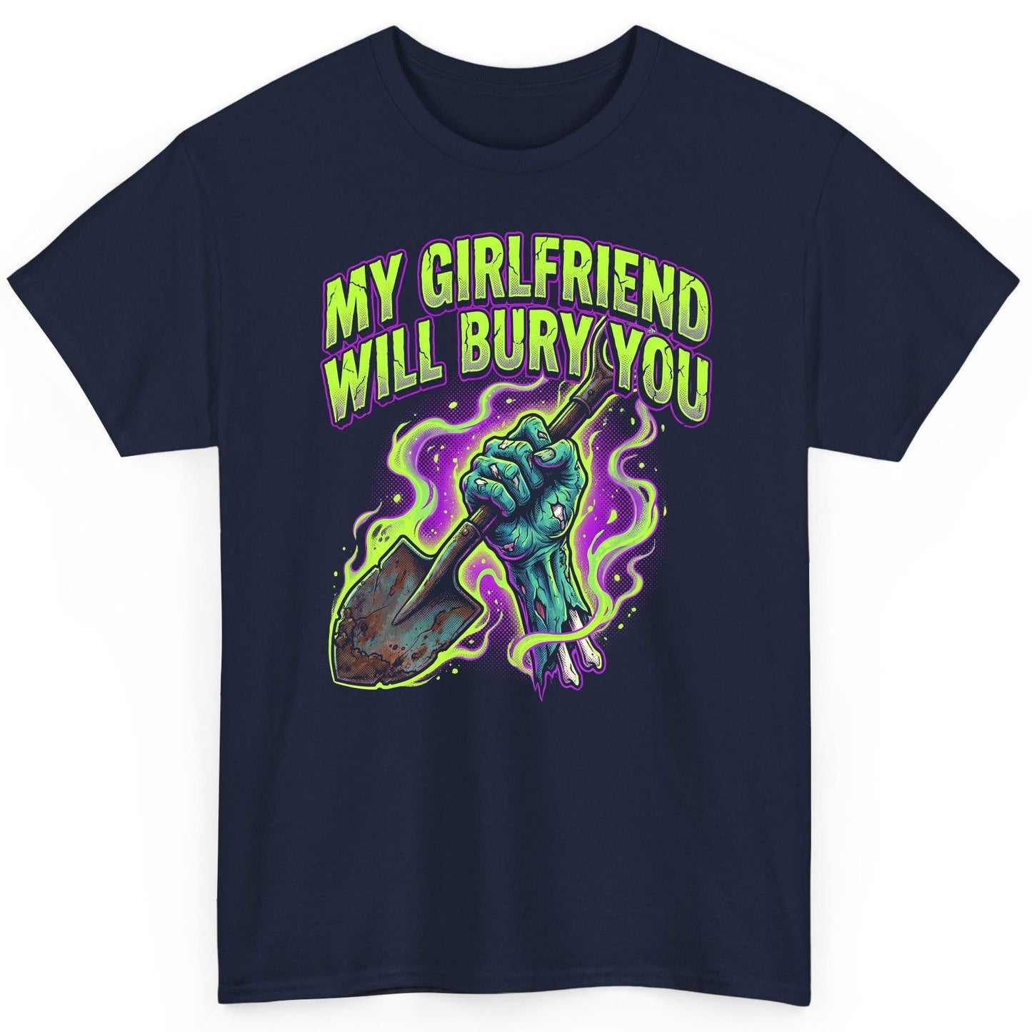My Girlfriend Will Bury You zombie T-Shirt Navy product mockup