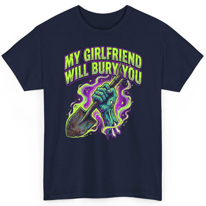 My Girlfriend Will Bury You zombie T-Shirt Navy product mockup