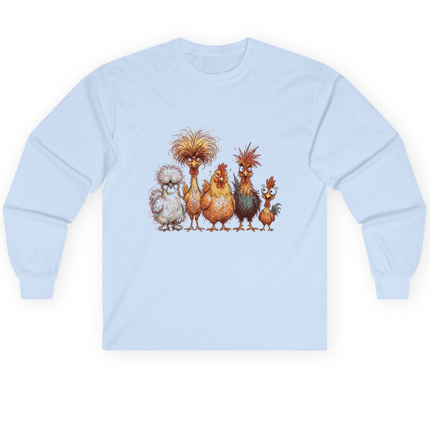 Funny Scribble Art Chickens chickens Long Sleeve Tee Light Blue product mockup