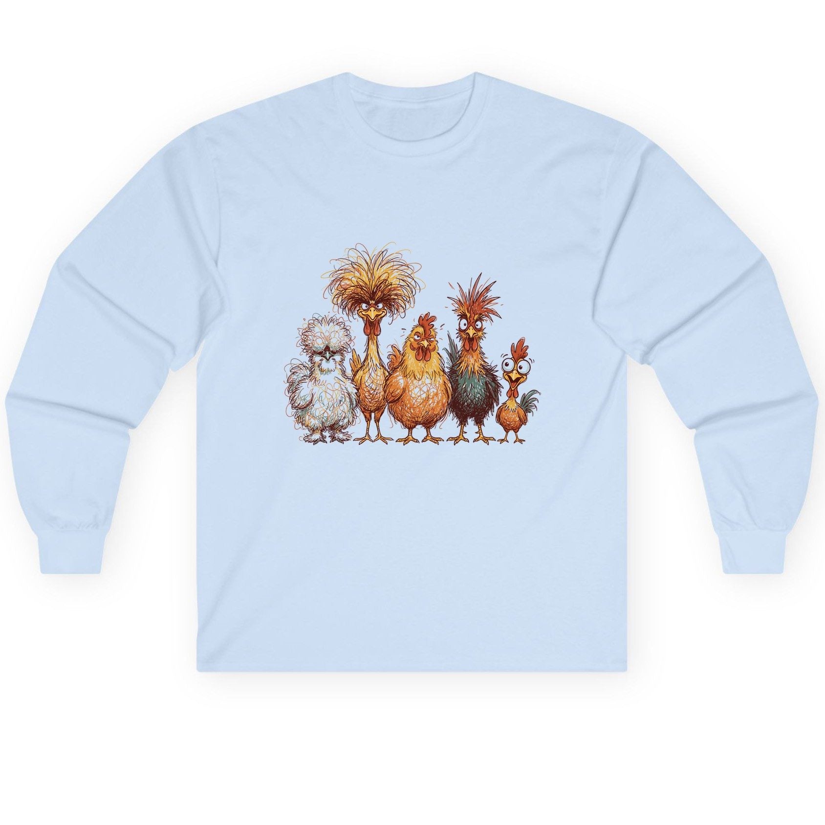 Funny Scribble Art Chickens chickens Long Sleeve Tee Light Blue product mockup