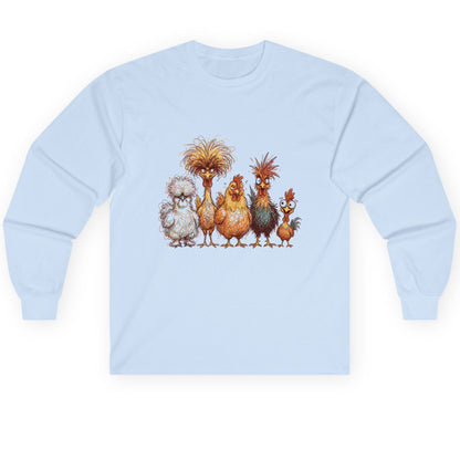 Funny Scribble Art Chickens chickens Long Sleeve Tee Light Blue product mockup