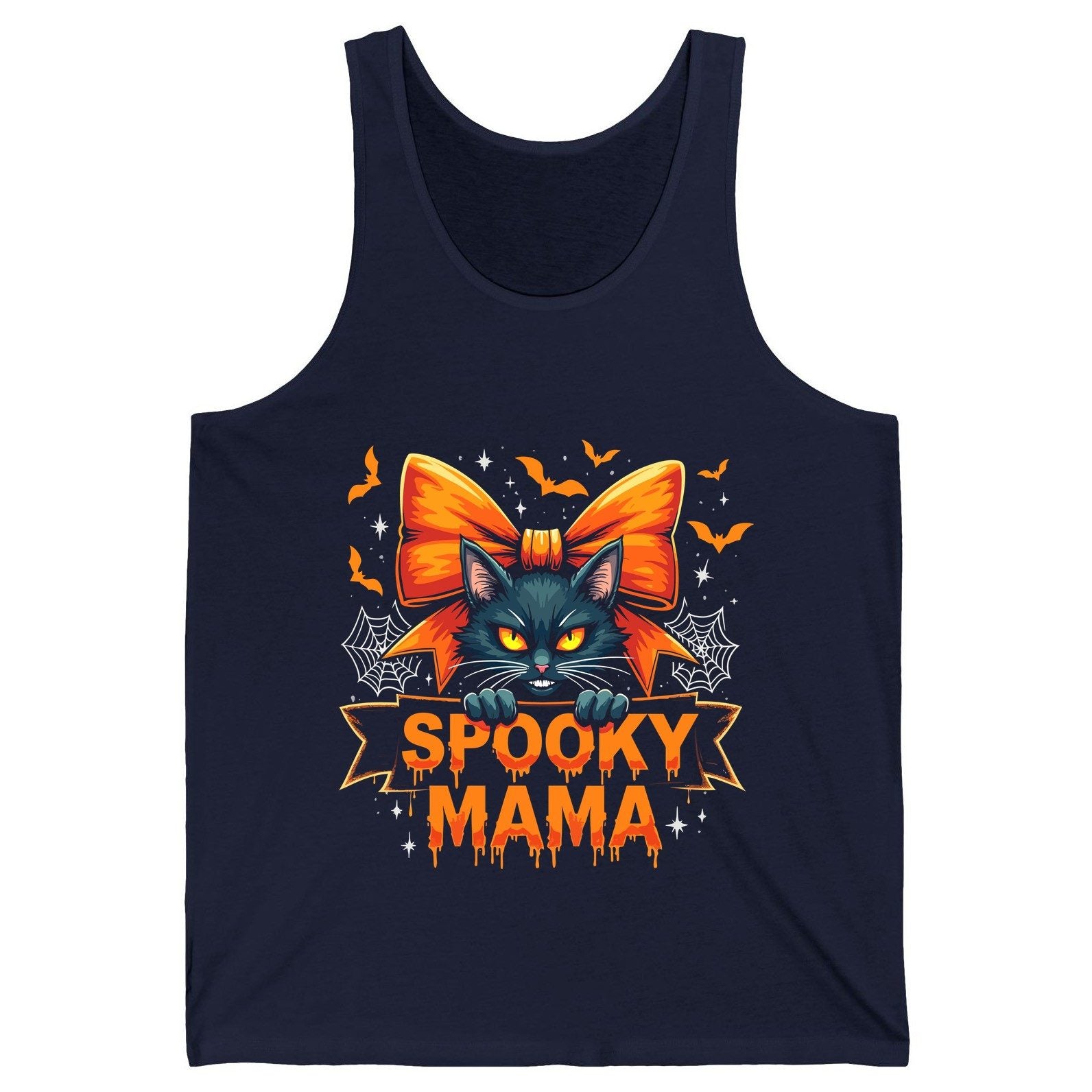 Spooky Mama black cat Tank Top Navy product mockup