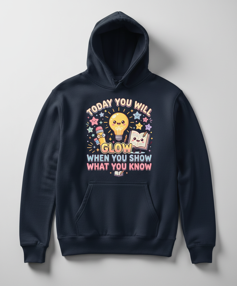 Kawaii School Characters 'Today You Will Glow' Motivational Design Hoodie - Navy