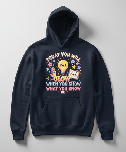 Kawaii School Characters 'Today You Will Glow' Motivational Design Hoodie - Navy