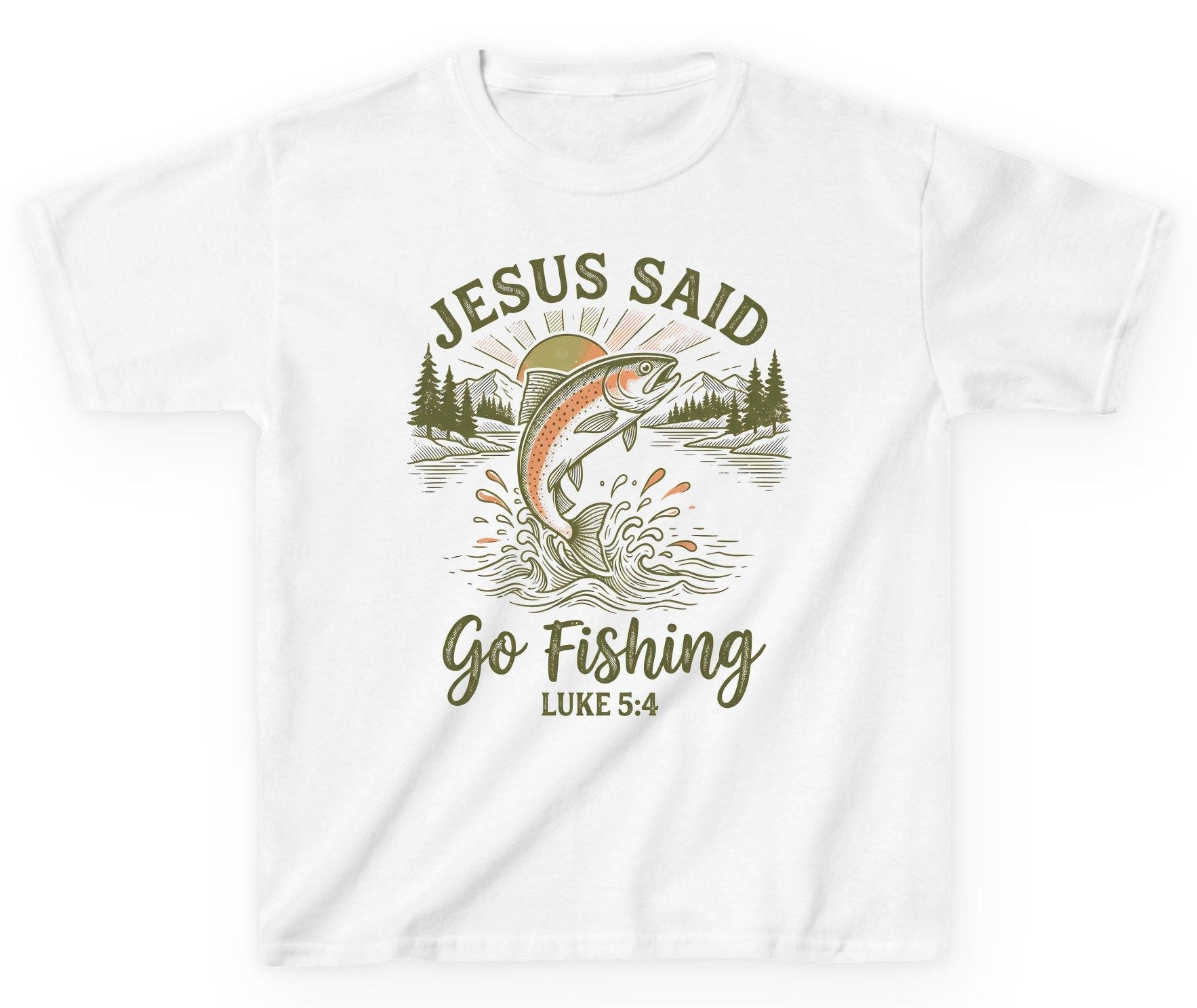 JESUS SAID Go Fishing LUKE 5 4 Vintage Christian Youth T-Shirt - product mockup - White
