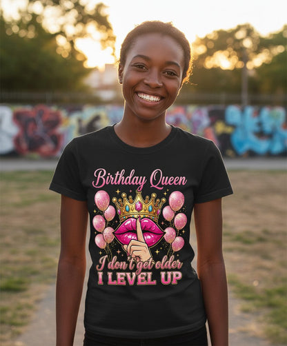 Birthday Queen I Don't Get Older I Level Up birthday queen Youth T-Shirt Black lifestyle mockup